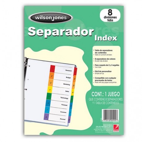 SEPARADOR WILSON JONES P1346 TAMAÑO CARTA CON 8 DIVISIONES DE PAPEL CON