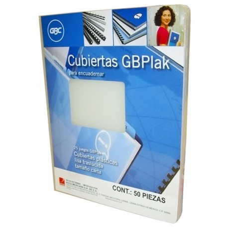 CUBIERTAS LISAS GBC GBPLAK COLOR CRISTAL PUNTOS DE ESPESOR 14 TAMAÑO CARTA 1 PAQUETE CON 50 PIEZAS