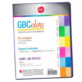 CUBIERTAS RAYADAS GBC GBCOLOR COLOR SURTIDO PUNTOS DE ESPESOR 16 TAMAÑO CARTA 1 PAQUETE CON 60 PIEZAS