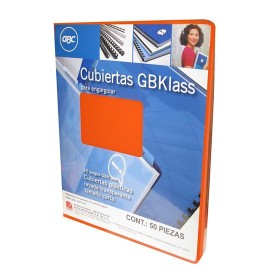 CUBIERTAS RAYADAS GBC GBKLASS COLOR NARANJA TRANSPARENTE PUNTOS DE ESPESOR 17 TAMAÑO CARTA 1 PAQUETE CON 50 PIEZAS