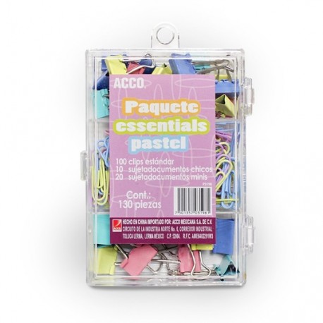 KIT DE SUJETADOCUMENTOS Y CLIPS ACCO COLORES PASTEL 1 CAJA CON 130 PIEZAS