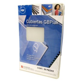 CUBIERTAS LISAS GBC GBPLAK COLOR CRISTAL PUNTOS DE ESPESOR 14 TAMAÑO OFICIO 1 PAQUETE CON 50 PIEZAS