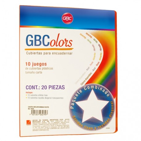 CUBIERTAS RAYADAS GBC GBCOLOR COLOR NARANJA PUNTOS DE ESPESOR 16 TAMAÑO CARTA 1 PAQUETE CON 20 PIEZAS