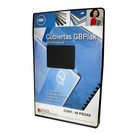 CUBIERTAS LISAS GBC GBPLAK COLOR NEGRO PUNTOS DE ESPESOR 14 TAMAÑO OFICIO 1 PAQUETE CON 50 PIEZAS