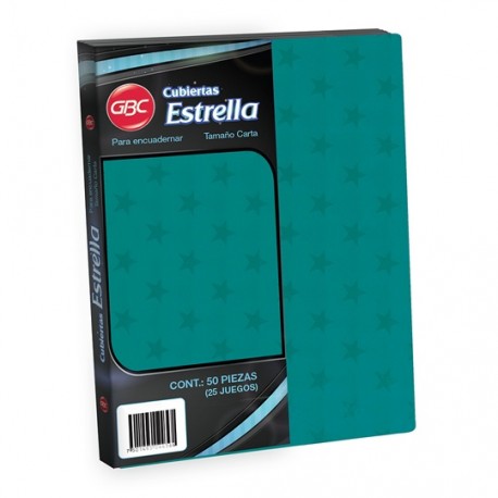 CUBIERTAS ESTRELLA GBC ESTRELLA COLOR TURQUESA PUNTOS DE ESPESOR 14 TAMAÑO CARTA 1 PAQUETE CON 50 PIEZAS