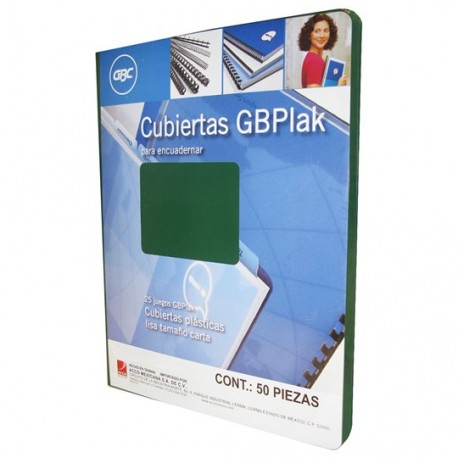 CUBIERTAS LISAS GBC GBPLAK COLOR VERDE PUNTOS DE ESPESOR 14 TAMAÑO CARTA 1 PAQUETE CON 50 PIEZAS