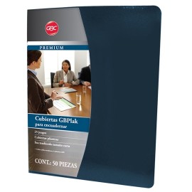 CUBIERTAS LISAS GBC PREMIUM COLOR AZUL OBSCURO PUNTOS DE ESPESOR 16 TAMAÑO CARTA 1 PAQUETE CON 50 PIEZAS