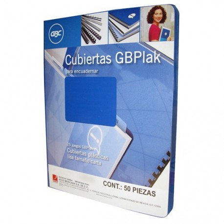 CUBIERTAS LISAS GBC GBPLAK COLOR AZUL MEDIO PUNTOS DE ESPESOR 14 TAMAÑO CARTA 1 PAQUETE CON 50 PIEZAS