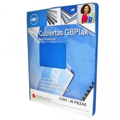 CUBIERTAS RAYADAS GBC GBPLAK COLOR AZUL PUNTOS DE ESPESOR 14 TAMAÑO CARTA 1 PAQUETE CON 50 PIEZAS