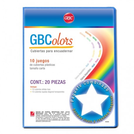 CUBIERTAS RAYADAS GBC GBCOLOR COLOR AZUL PUNTOS DE ESPESOR 16 TAMAÑO CARTA 1 PAQUETE CON 50 PIEZAS