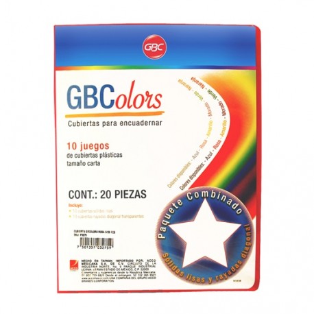 CUBIERTAS RAYADAS GBC GBCOLOR COLOR ROSA PUNTOS DE ESPESOR 16 TAMAÑO CARTA 1 PAQUETE CON 20 PIEZAS