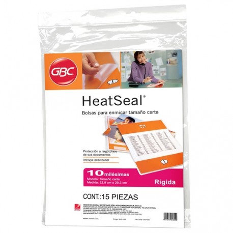 MICA TERMICA TAMAÑO CARTA GBC MX01350 FORMA RIGIDA 10 MILESIMAS 1 PAQUETE CON 15 PIEZAS