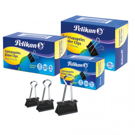 SUJETADOCUMENTOS MEDIANO DE 32 MM PELIKAN CAPACIDAD HASTA 125 HOJAS 1 CAJA CON 12 PIEZAS