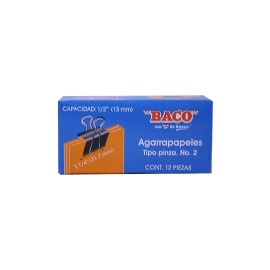 SUJETADOCUMENTOS MINI DE 13 MM BACO CAPACIDAD HASTA 41 HOJAS 1 CAJA CON 12 PIEZAS