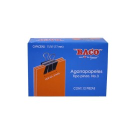 SUJETADOCUMENTOS CHICO DE 17 MM BACO CAPACIDAD HASTA 54 HOJAS 1 CAJA CON 12 PIEZAS
