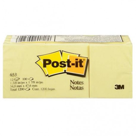 NOTA ADHESIVA REMOVIBLE POST IT 653 COLOR AMARILLO FORMA CUADRADA 1200 HOJAS