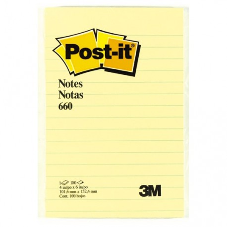 NOTA ADHESIVA REMOVIBLE POST IT 660 COLOR AMARILLO FORMA RECTANGULAR 100 HOJAS