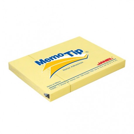 NOTA ADHESIVA REMOVIBLE JANEL MEMOTIP 304104 COLOR AMARILLO FORMA RECTANGULAR 100 HOJAS