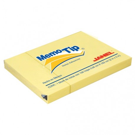 NOTA ADHESIVA REMOVIBLE JANEL MEMOTIP 0203104 COLOR AMARILLO FORMA RETANGULAR 100 HOJAS
