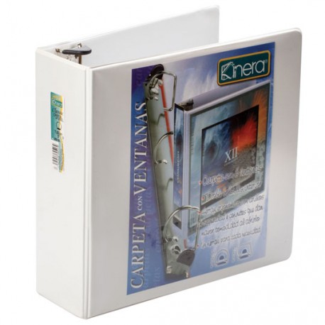 CARPETA DE VINIL PANORAMICA ARILLO EN O DE 3 PULGADAS COLOR BLANCA KINERA 9301BL 1 PIEZA