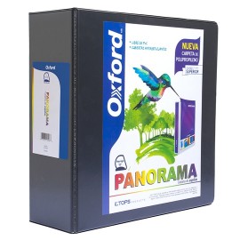 CARPETA DE VINIL PANORAMICA ARILLO EN D DE 4 PULGADAS COLOR NEGRO OXFORD PANORAMA 1 PIEZA