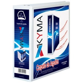 CARPETA DE VINIL PANORAMICA ARILLO EN D DE 3 PULGADAS COLOR BLANCA KYMA KYMA 1 PIEZA