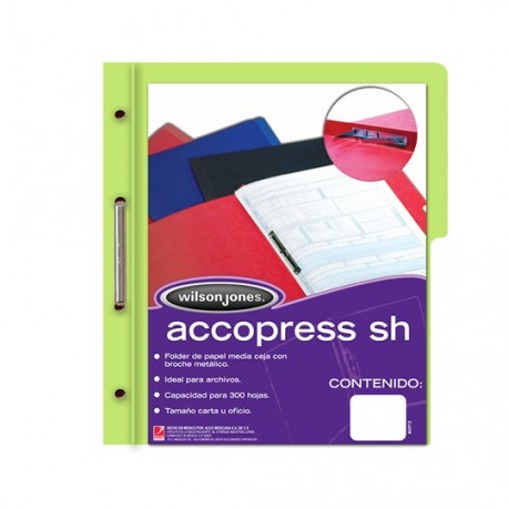 FOLDER DE PAPEL TAMAÑO CARTA ACCO ACCOPRESS P4558 TIPO CARPETA COLOR VERDE CLARO 1 PQ C/10 PZS