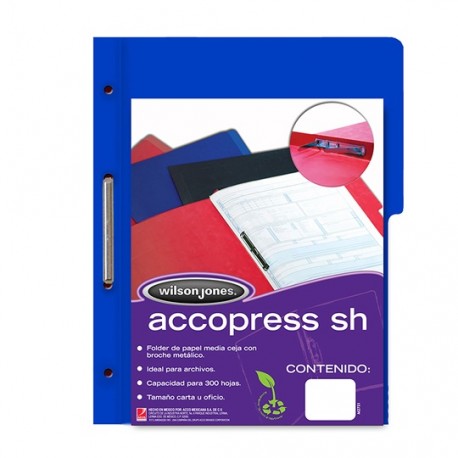 FOLDER DE PAPEL TAMAÑO OFICIO ACCO ACCOPRESS P4565 TIPO PRCARPETA COLOR AZUL OSCURO 1 PQ C/10 PZS