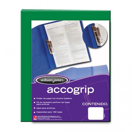 FOLDER DE PAPEL TAMAÑO CARTA ACCO ACCOGRIP P4781 TIPO CARPETA COLOR VERDE OSCURO 1 PQ C/4 PZS