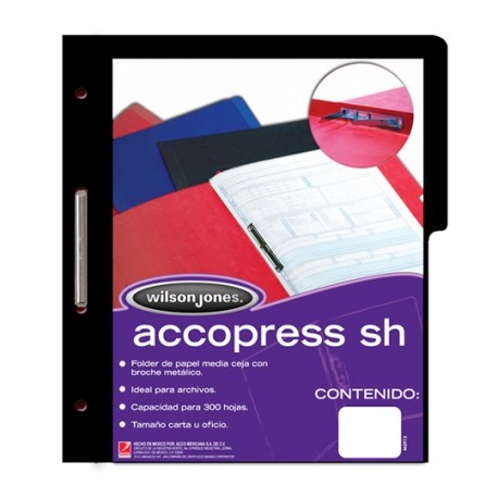 FOLDER DE PAPEL TAMAÑO CARTA ACCO ACCOPRESS P0943 TIPO CARPETA COLOR NEGRO 1 PQ C/10 PZS