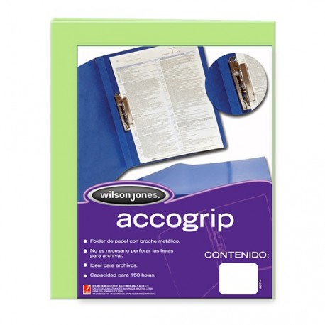 FOLDER DE PAPEL TAMAÑO CARTA ACCO ACCOGRIP P0966 TIPO CARPETA COLOR VERDE CLARO 1 PQ C/4 PZS