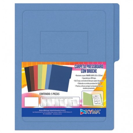 FOLDER DE PAPEL TAMAÑO CARTA KYMA KYMA PTCAZC TIPO CARPETA COLOR AZUL CLARO 1 PQ C/5 PZS