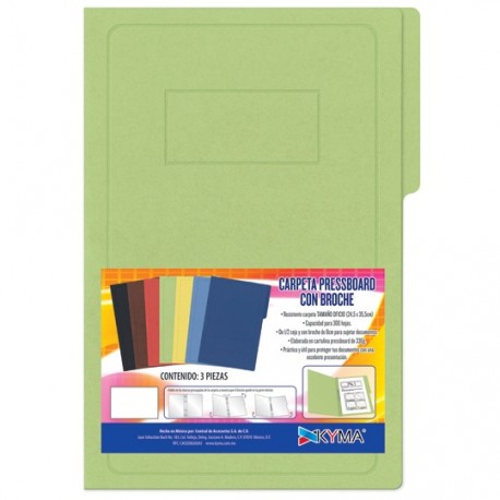 FOLDER DE PAPEL TAMAÑO OFICIO KYMA KYMA TIPO CARPETA COLOR VERDE CLARO 1 PQ C/3 PZS