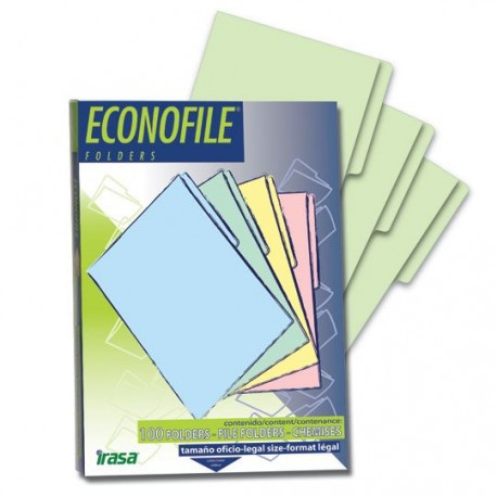 FOLDER DE PAPEL TAMAÑO OFICIO IRASA ECONOFILE1405 TIPO 1/2 CEJA COLOR VERDE 1 PQ C/100 PZS