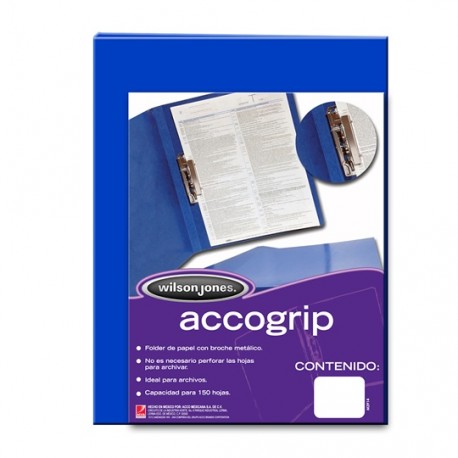 FOLDER DE PAPEL TAMAÑO CARTA ACCO ACCOGRIP P0973 TIPO CARPETA COLOR AZUL OSCURO 1 PQ C/4 PZS