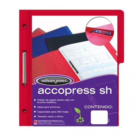 FOLDER DE PAPEL TAMAÑO CARTA ACCO ACCOPRESS P4557 TIPO CARPETA COLOR ROJO 1 PQ C/10 PZS