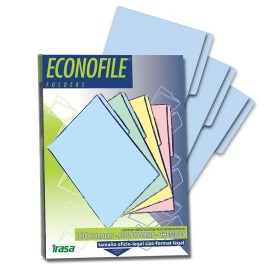 FOLDER DE PAPEL TAMAÑO OFICIO IRASA ECONOFILE 1402 TIPO 1/2 CEJA COLOR AZUL 1 PQ C/100 PZS