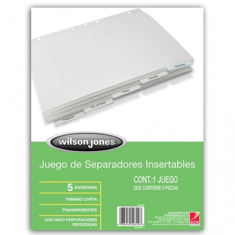 SEPARADOR WILSON JONES P0490 TAMAÑO CARTA CON 5 DIVISIONES DE PAPEL CON CEJAS TRANSPARENTES 1 JUEGO