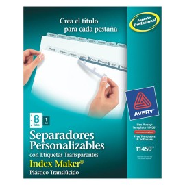 SEPARADOR AVERY 11450 TAMAÑO CARTA CON 8 DIVISIONES DE PLASTICO TRASLUCIDO CON CEJAS TRASPARENTES 1 JUEGO