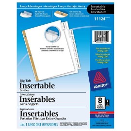 SEPARADOR AVERY 11124 TAMAÑO CARTA CON 8 DIVISIONES DE PAPEL CON CEJAS GRANDES 1 JUEGO