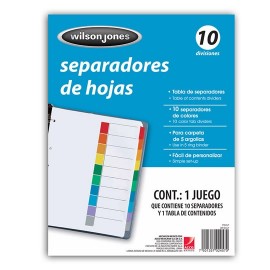 SEPARADOR WILSON JONES P2457 TAMAÑO CARTA CON 10 DIVISIONES DE PAPEL CON CEJAS MULTICOLOR 1 JUEGO