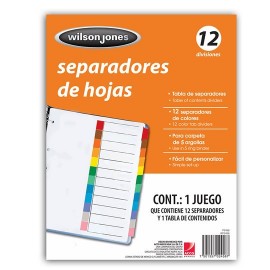 SEPARADOR WILSON JONES P2458 TAMAÑO CARTA CON 12 DIVISIONES DE PAPEL CON CEJAS MULTICOLOR 1 JUEGO