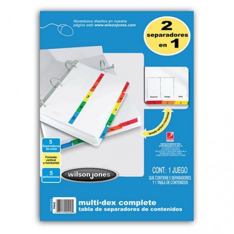 SEPARADOR WILSON JONES P0442 TAMAÑO CARTA CON 5 DIVISIONES DE PAPEL CON CEJAS MULTICOLOR 1 JUEGO