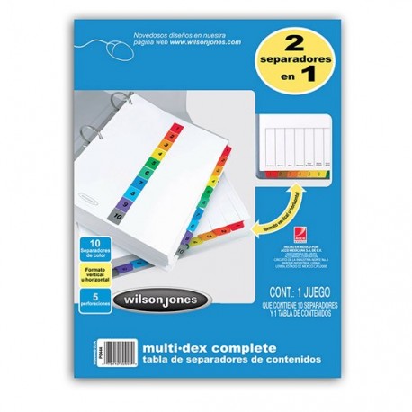 SEPARADOR WILSON JONES P0444 TAMAÑO CARTA CON 10 DIVISIONES DE PAPEL CON CEJAS MULTICOLOR 1 JUEGO