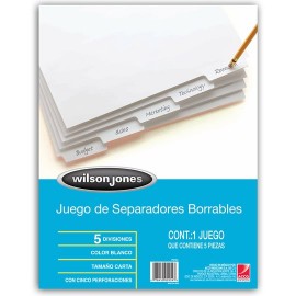SEPARADOR WILSON JONES P0154 TAMAÑO CARTA CON 5 DIVISIONES DE PAPEL CON CEJAS PLASTIFICADAS 1 JUEGO