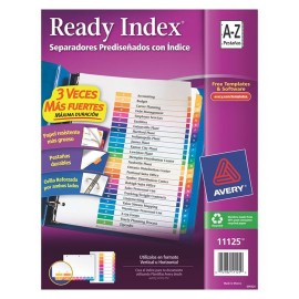 SEPARADOR AVERY 11125 TAMAÑO CARTA CON ALFABETICO A-Z DE PAPEL CON CEJAS MULTICOLOR 1 JUEGO