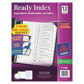 SEPARADOR AVERY 11140 TAMAÑO CARTA CON 12 DIVISIONES DE PAPEL CON CEJAS BLANCAS 1 JUEGO