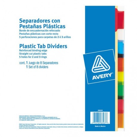 SEPARADOR AVERY 6567 TAMAÑO CARTA CON 8 DIVISIONES DE PAPEL CON CEJAS PLASTIFICADAS 1 JUEGO