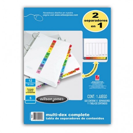 SEPARADOR WILSON JONES P0445 TAMAÑO CARTA CON 12 DIVISIONES DE PAPEL CON CEJAS MULTICOLOR 1 JUEGO