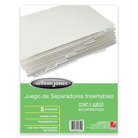 SEPARADOR WILSON JONES P0500 TAMAÑO CARTA CON 8 DIVISIONES DE PAPEL CON CEJAS TRANSPARENTES 1 JUEGO